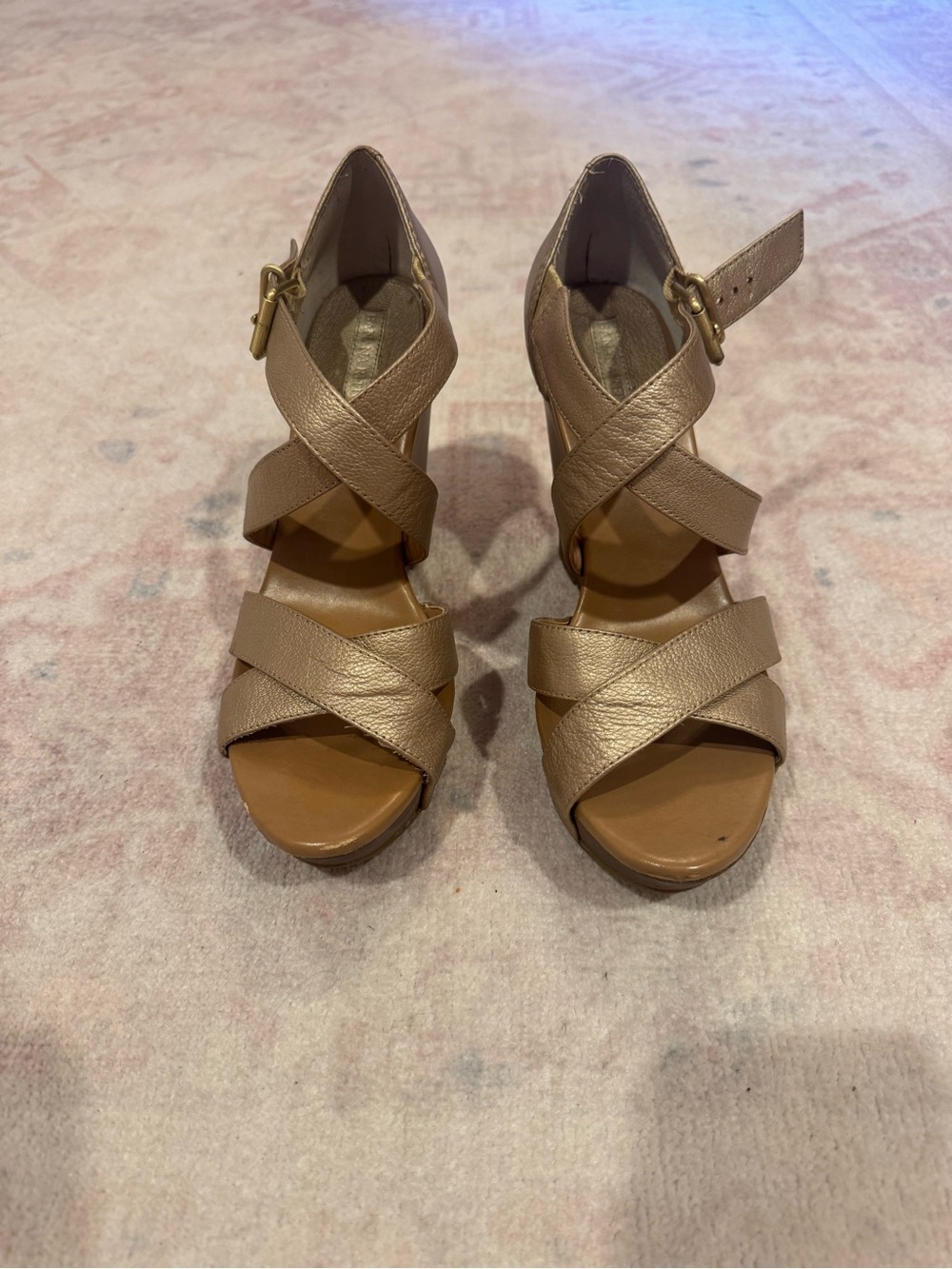 Banana Republic Taupe Leather Crisscross Wedge Sandals